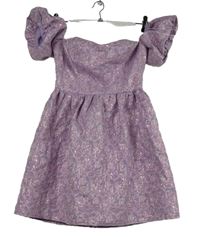 Dámské lila vzorované šaty s balonovými rukávy Miss Selfridge 