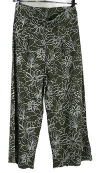 Dámské khaki-bílé květované culottes kalhoty George 