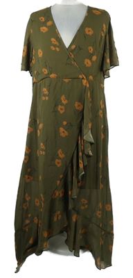 Dámske khaki kvetované šifónové mullet šaty Shein