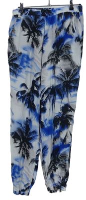 Dámske čierno-modro-biele háremové nohavice s palmami Select