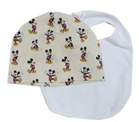2set- béžová čepice s Mickey Mousem+ bílý slinták