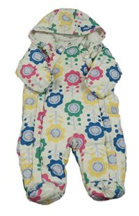 Smotanová šušťáková zimná kombinéza s kvietkami a kapucňou M&S