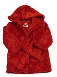 Červený chlupatý župan s hvězdami a kapucí Primark