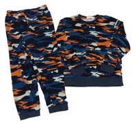 Tmavomodro-oranžové army zamatové pyžama M&S