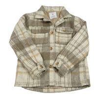 Hnedo-smetanovo-béžová kockovaná vlnená košeľová bunda Primark