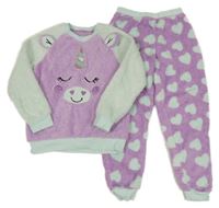 Fialovo-svetlomodré chlpaté pyžama s jednorožcom George