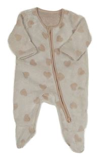 Bielo-ružový melírovaný chlpatý overal so srdiečkami George