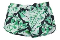 Bílo-černo-zelené plavkové kraťasy s listy 