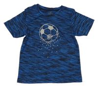 Modro-čierne žíhané športové tričko s futbalovým loptou Topolino