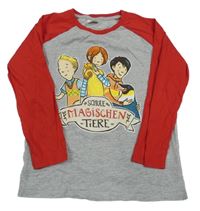 Sivo-červené tričko s potlačou