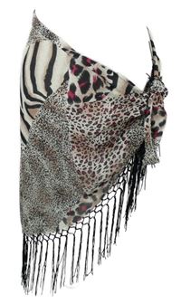 Dámské bílo-černo-červené vzorované šifonové pareo s strapcemi