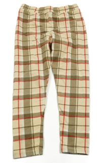 Béžovo-kaki-červené kockované legíny River Island