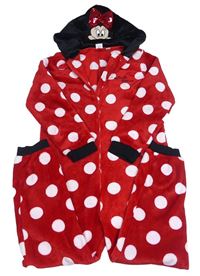 Červená puntíkatá chlupatá kombinéza s kapucí - Minnie Disney