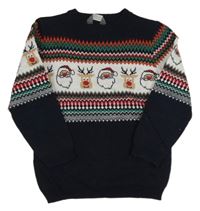 Tmavomodro-bielo-farebný sveter so Santou Primark