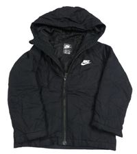 Černá šusťáková zateplená bunda s logem a kapucí Nike