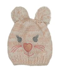 Nové - Růžovo-bílá melírovaná čepice se zvířátkem a bambulemi Topomini 