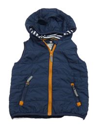 Tmavomodrá šusťáková zateplená vesta s kapucí Topolino