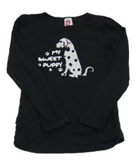 Čierne tričko so psem z flitrů C&A