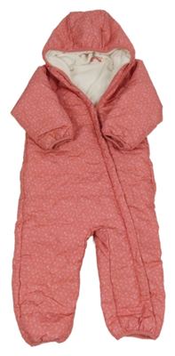 Korálová kvetovaná šušťáková zimná kombinéza s kapucňou Impidimpi