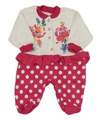 Smetanovo-fuchsiový puntíkatý overs s kvetmi