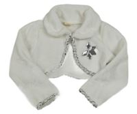 Bílé chlupaté bolerko s límečkem a ozdobou 