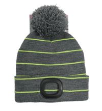 Nové - Šedo-neonová pruhovaná čepice s bambulí 