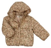 Pudrovo-khaki květovaná šusťáková zimní bunda s kapucí H&M