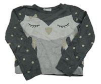 Tmavošedo-sivý ľahký sveter so sovou H&M