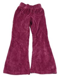 Tmavoružové plyšové flare nohavice Tu