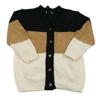 Čierno-béžovo-smotanový žinylkový prepínaci sveter