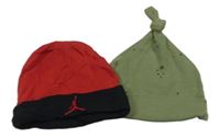 2x bavlněná čepice - červeno-černá Jordan + kaki s hviezdami