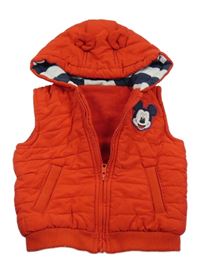 Červená šusťáková zateplená vesta s Mickeym a kapucí Disney