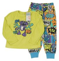 Nové - Limetkovo-modré plyšové pyžamo s příšerkou PRIMARK