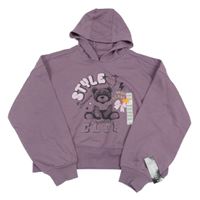 Nové - Fialová crop mikina s medvídkem a kapucí Dunnes