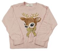 Svetloružový ľahký sveter so srncem H&M