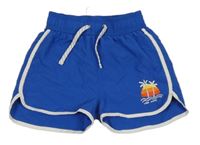 Modré šušťákové kraťasy s palmami