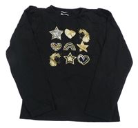 Čierne tričko so zlatými jednorožci a srdiečkami Prénatal