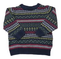 Tmavomodro-farebný vzorovaný sveter H&M