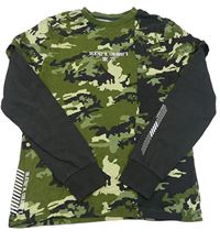 Khaki-šedé army triko s nápisem a šedými rukávy Next