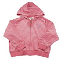 Ružová zamatová prepínaci mikina s koníkem z kamínků a kapucňou H&M