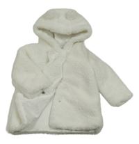 Biely kožušinový kabát s mašlou a kapucňou George