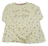 Smetanové kytičkované triko s nápisem Primark 