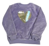 Levandulová chlpatá mikina so srdíčkem z flitrů H&M