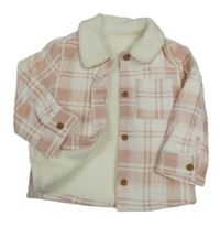 Svetloružová -biela kockovaná menšestrová zateplená bunda Tu