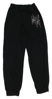 Černé tepláky s flitry a výšivkou River Island