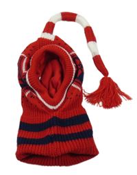 Červeno-tmavomodro-bílá pletená podšitá kukla