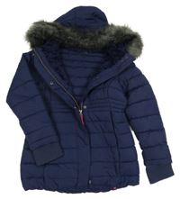 Tmavomodrý šusťákový prošívaný zimní kabát s kapucí Peter Storm