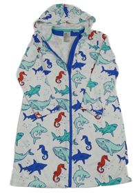 Bielo-modrý prepínaci župan so žralokmi a kapucňou H&M