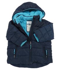 Tmavomodrá šusťáková prošívaná zimní bunda s kapucí Topolino