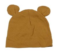 Medová bavlněná čepice s oušky